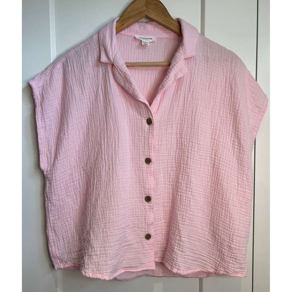 Beachlunchlounge Beach Lunch Lounge Pink Cotton Gauze Button Down Shirt SS L